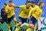 Во время матча 1/8 финала чемпионата мира по футболу между сборными Швеции и Швейцарии, 3 июля 2018 года
