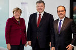 Канцлер Германии Ангела Меркель, президент Украины Петр Порошенко и президент Франции Франсуа Олланд 