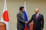 Президент РФ Владимир Путин и премьер-министр Японии Синдзо Абэ (слева) во время встречи на полях саммита АТЭС в Лиме