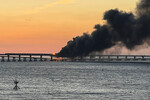 Пожар на одном из участков Крымского моста, 8 октября 2022 года