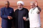 Президент Индии Рам Натх Ковинд, президент Ирана Хасан Роухани и премьер-министр Индии Нарендра Моди