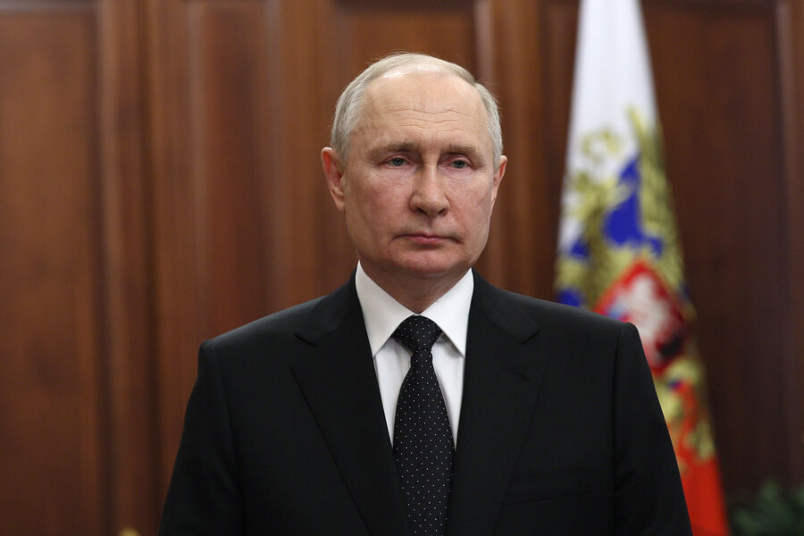 Президент РФ Владимир Путин во время обращения к гражданам России, 24 июня 2023 года