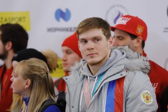 Фристайлист Сергей Ридзик на церемонии встречи российских спортсменов - участников Олимпиады 2018 в аэропорту «Шереметьево»