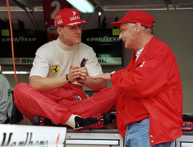 Михаэль Шумахер и Ники Лауда накануне Гран-При Монако, 1996 год