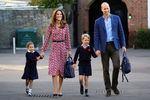 Britain's Princess Charlotte arrives for her first day at school accompanied by her mother Catherine, Duchess of Cambridge, father Prince William, Duke of Cambridge, and brother Prince George, at Thomas's Battersea in London, Britain September 5, 2019. Aaron Chown/Pool via REUTERS - RC1A72E21400