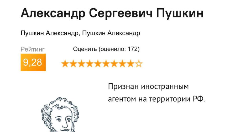 Лабиринт извинился за маркировку Пушкина иноагентом