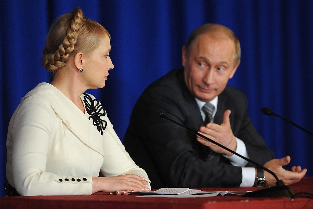 Юлия Тимошенко и Владимир Путин на заседании комитета по вопросам экономического сотрудничества Российско-Украинской межгосударственной комиссии в Москве. 2009 год