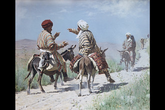 Василий Верещагин. Мулла Рахим и мулла Керим по дороге на базар ссорятся. 1873