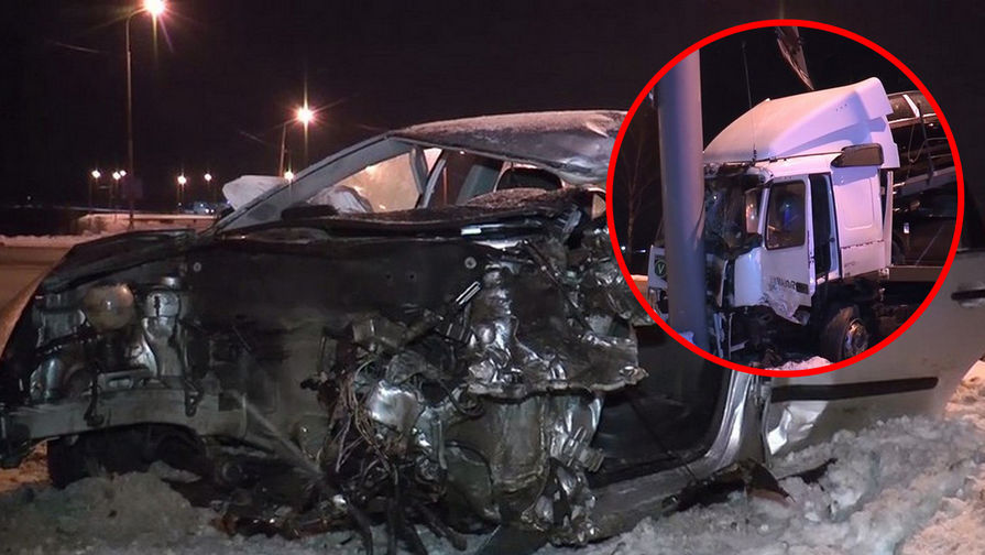 Последствия аварии с&nbsp;участием легкового автомобиля и автовоза в&nbsp;Калужской области, 11 февраля 2018 года, коллаж