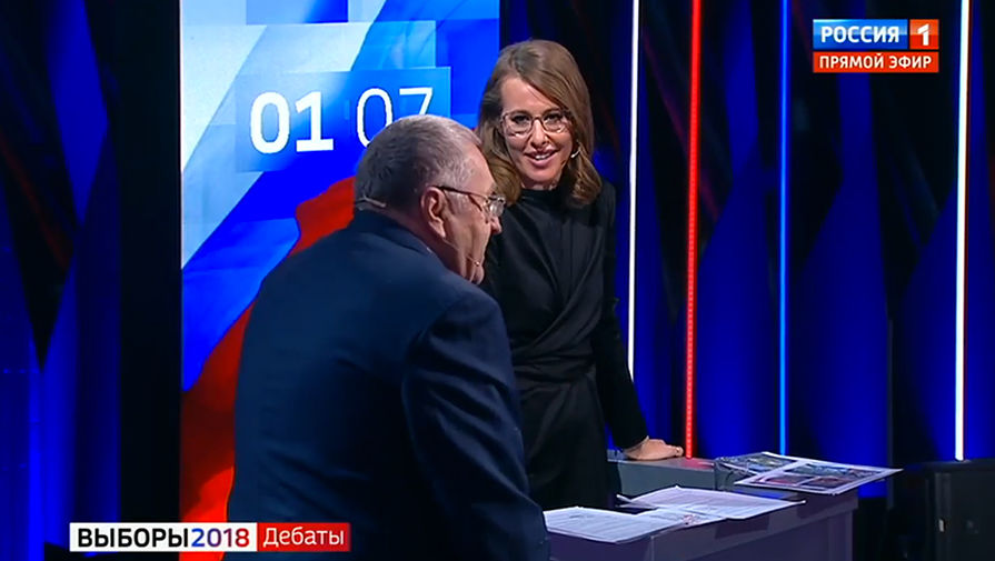 Владимир Жириновский и Ксения Собчак (кадр из видео)