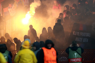 Болельщики ЦСКА в первом матче 1/16 финала Лиги Европы против белградской «Црвены Звезды»