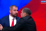 Кадр из телеэфира с дебатами кандидатов в президенты России, который транслировался 15 марта 2018 года