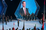 Председатель правительства РФ Дмитрий Медведев выступает на церемонии открытия III Всемирных зимних военных игр 2017 года на арене «Ледяной куб» в Сочи