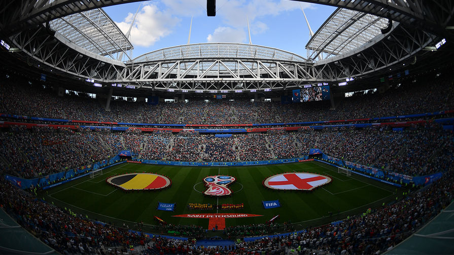 Стадион «Санкт-Петербург» перед началом матча за третье место чемпионата мира по футболу между сборными Бельгии и Англии