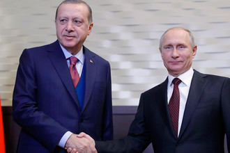 Президент Турции Реджеп Тайип Эрдоган и президент России Владимир Путин во время встречи в Сочи, 13 ноября 2017 года