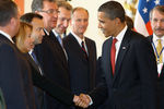 Президент США Барак Обама во время представления российской делегации перед началом российско-американских переговоров в Кремле