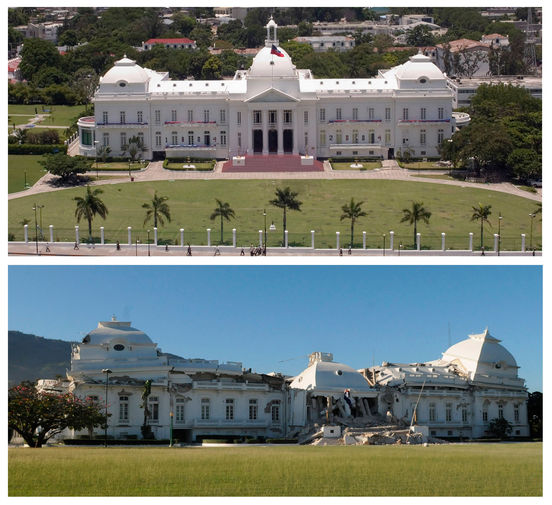 Национальный дворец в Порт-о-Пренсе, Гаити, до и после разрушительного землетрясения 2010 года