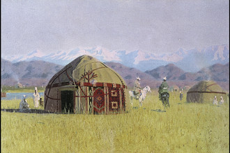 Василий Верещагин. Киргизские кибитки на реке Чу. 1870