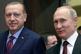 Президент Турции Реджеп Тайип Эрдоган и президент России Владимир Путин во время встречи в Сочи, 13 ноября 2017 года