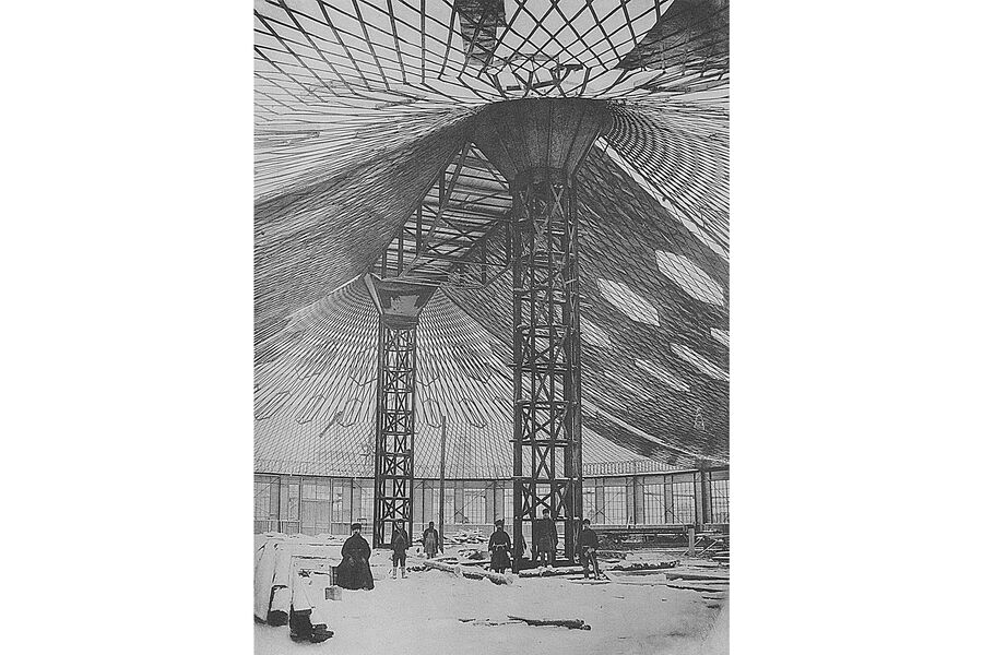 Строительство овального павильона с сетчатым стальным висячим покрытием для Всероссийской выставки 1896 года в Нижнем Новгороде