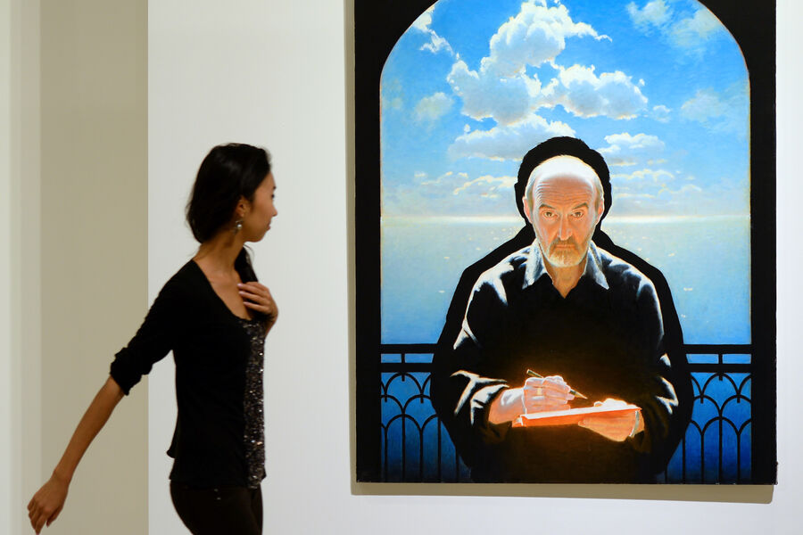 Картина &laquo;Автопортрет&raquo; (2011 г.) на&nbsp;выставке &laquo;Эрик Булатов. ЖИВУ – ВИЖУ&raquo; в&nbsp;Центральном выставочном зале &laquo;Манеж&raquo;, 2014&nbsp;год