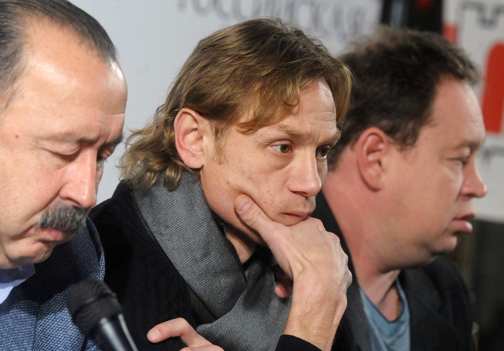 Валерий Газзаев, Валерий Карпин и Леонид Слуцкий на пресс-конференции Объединения отечественных тренеров