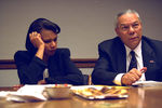 Советник по нацбезопасности США Кондолиза Райс и госсекретарь Колин Пауэлл на совещании в Белом доме 11 сентября 2001 года