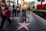 Венок рядом со звездой Ракель Уэлч на Голливудской аллее славы, 15 февраля 2023 года