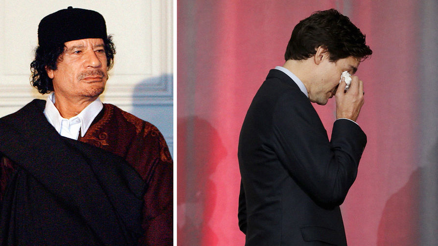 Лидер Ливии Муаммар Каддафи и премьер-министр Канады Джастин Трюдо, коллаж