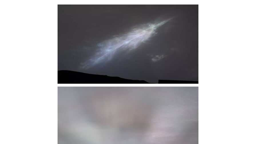 Астрономы показали фото перламутровых облаков и сумеречных лучей в небе Марса