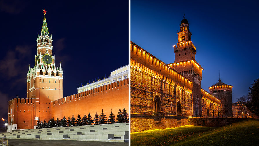 Московский Кремль и замок Сфорца в Милане
