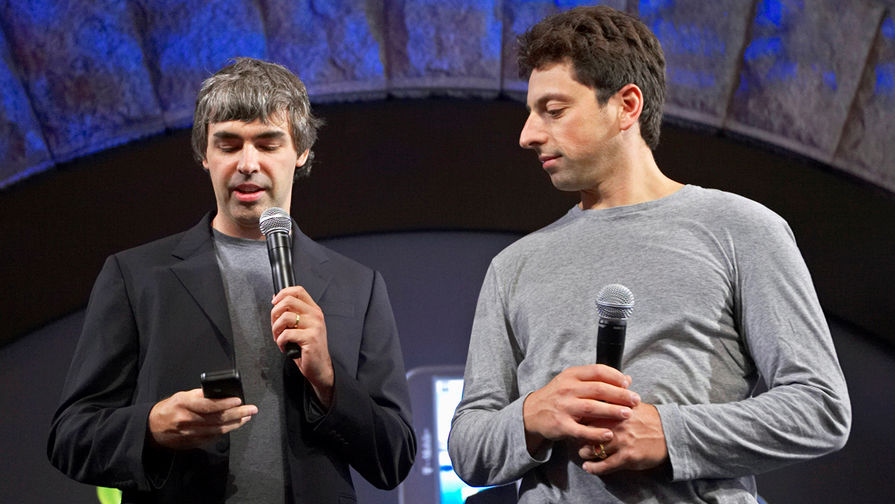 Ларри Пейдж и Сергей Брин во время презентации в Нью-Йорке, 2008 год