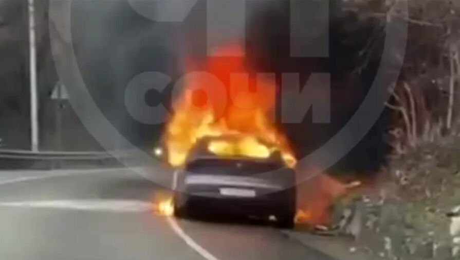 Дотла: на видео сняли, как огонь охватил иномарку в Сочи
