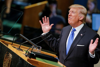 Президент США Дональд Трамп во время обращения к участникам Генассамблеи ООН в Нью-Йорке, 19 сентября 2017 года