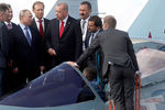 Президент России Владимир Путин и президент Турции Реджеп Тайип Эрдоган около истребителя Су-57 на авиасалоне МАКС в подмосковном Жуковском, 27 августа 2019 года