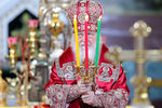 Патриарх Московский и всея Руси Кирилл во время праздничного пасхального богослужения в храме Христа Спасителя, 19 апреля 2020 года
