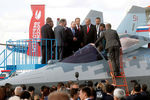 Президент России Владимир Путин и президент Турции Реджеп Тайип Эрдоган около истребителя Су-57 на авиасалоне МАКС в подмосковном Жуковском, 27 августа 2019 года