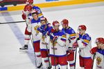 Игроки сборной России после победы в матче группового этапа чемпионата мира по хоккею 2017 между сборными командами Италии и России.