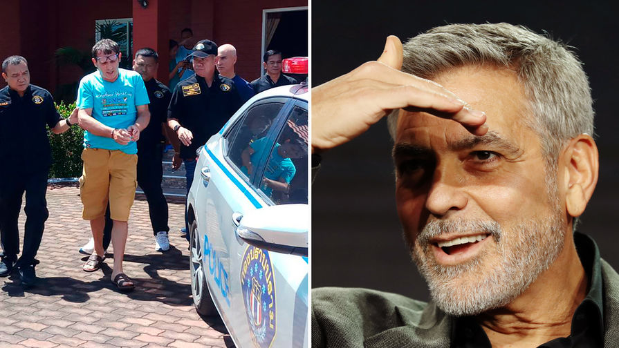 Задержанный тайской полицией Франческо Галдели и американский актер Джордж Клуни, коллаж