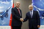 Президент России Владимир Путин и президент Турции Реджеп Тайип Эрдоган на авиасалоне МАКС в подмосковном Жуковском, 27 августа 2019 года