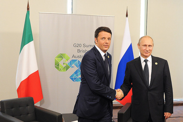 Председатель Совета министров Италии Маттео Ренци и президент России Владимир Путин во время встречи в рамках саммита &laquo;Группы двадцати&raquo;