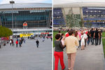 Слева: «Донбасс Арена» в августе 2016 года, справа: перед началом церемонии открытия стадиона в августе 2009 года