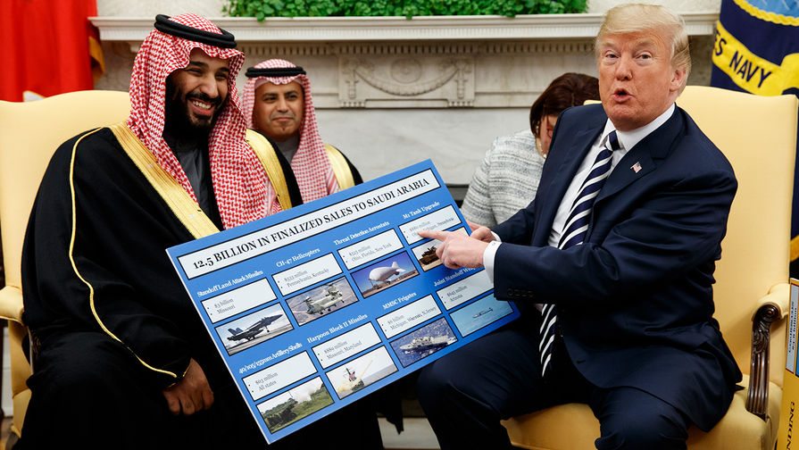Наследный принц Саудовской Аравии Мухаммед ибн Салман Аль Сауд и президент США Дональд Трамп во время встречи в Овальном кабинете Белого дома, март 2018 года