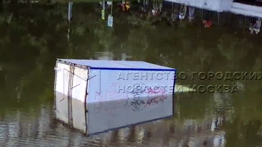 В Москве водитель грузовика не справился с управлением и въехал на скорости в пруд