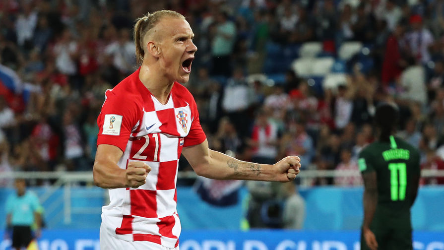 Домагой Вида (Хорватия) радуется забитому голу в матче группового этапа чемпионата мира по футболу между сборными Хорватии и Нигерии, 16 июня 2018 года