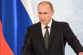 Президент России Владимир Путин во время оглашения ежегодного послания президента Российской Федерации Федеральному Собранию в Георгиевском зале Кремля.