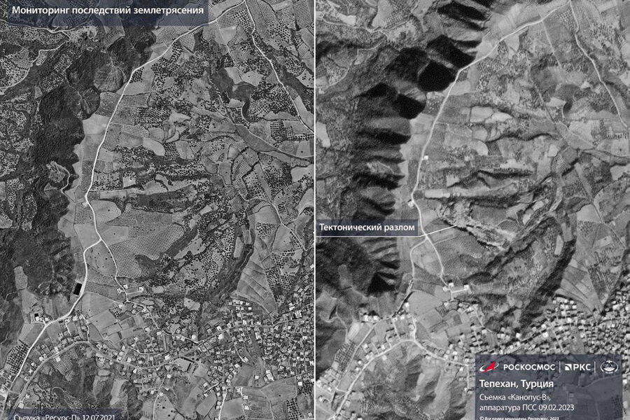 Снимок тектонического разлома после землетрясения на юго-востоке Турции, 9 февраля 2023 года