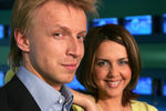 Ведущие программы «Утро» на НТВ Ольга Шелест и Антон Комолов, 2004 год