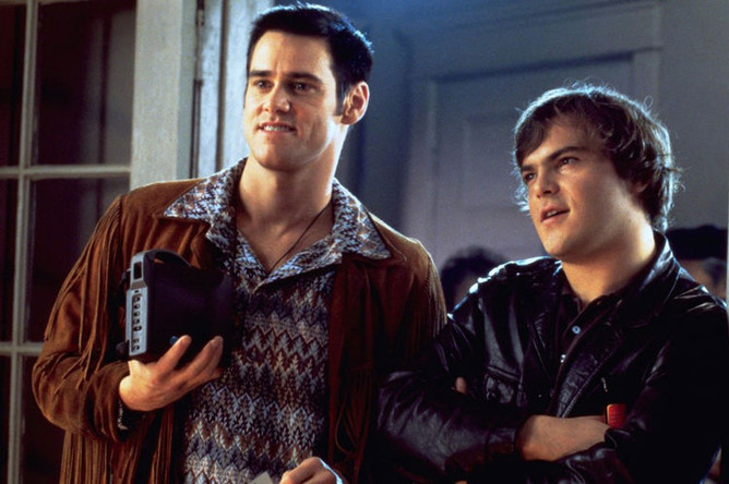 Актеры Джим Керри и Джек Блэк. Кадр из фильма «Кабельщик» (1996)