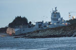 Норвежский фрегат «Helge Ingstad» после столкновения с танкером «Sola TS» в Эйгардене, 8 ноября 2018 года